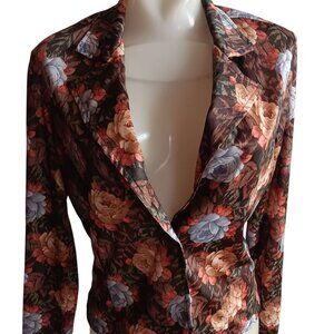 Vintage Medium 1970's Womens Blazer Jacket Polyester Floral Notch Lapel Cropped